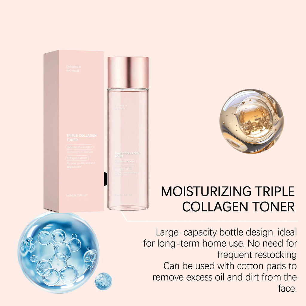Triple Collagen Toner Moisturizing Watery Non‑Sticky Texture Hydrating Nourishing Skin Care Refreshing Large Capacity Face Toner