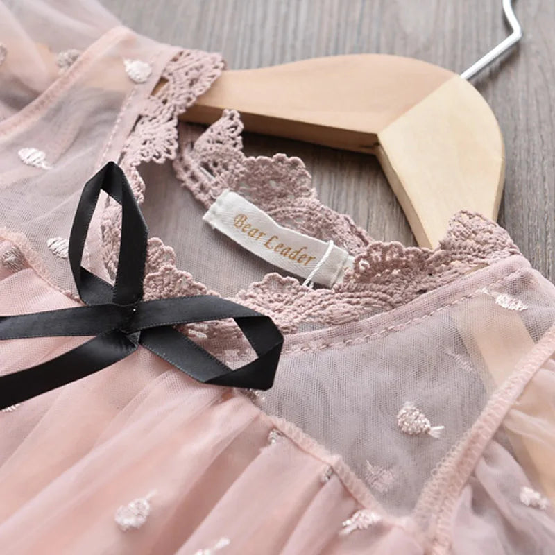 Girls Pink Princess Dress | Mesh Applique Summer Dress