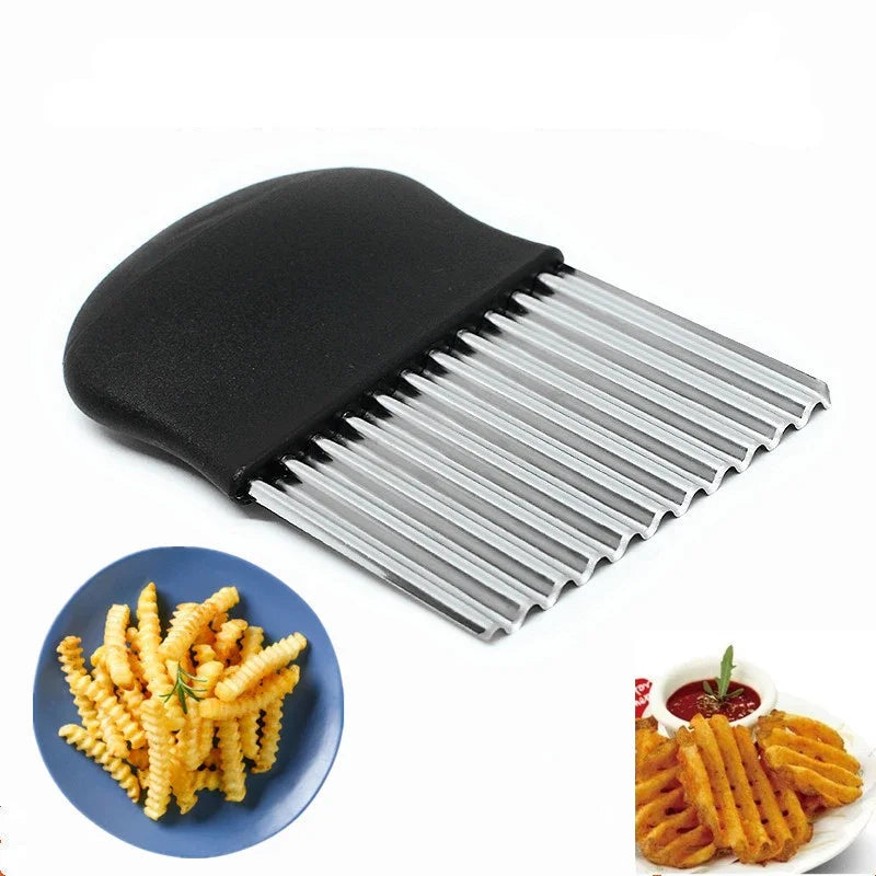 Cortador Ondulado de Patatas Fritas de Acero Inoxidable para Masa, Verduras, Frutas, Cuchillo de Cocina, Picador, Herramientas para Hacer Patatas Fritas, Gadget