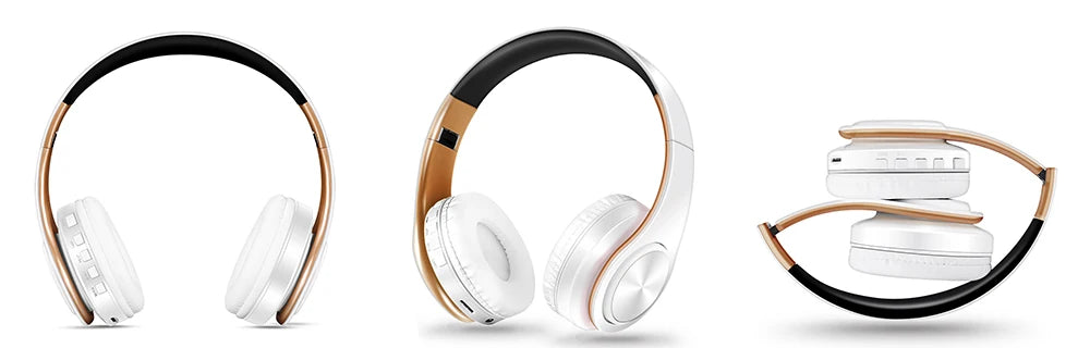 Auriculares inalámbricos dorados para hombre, audífonos estéreo con Bluetooth y micrófono incorporado, universales para Android e iOS