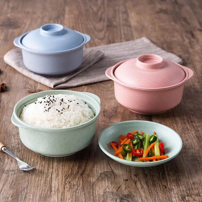 Wheat Straw Soup Bowl with Lid - Eco-Friendly Plastic 14x7cm