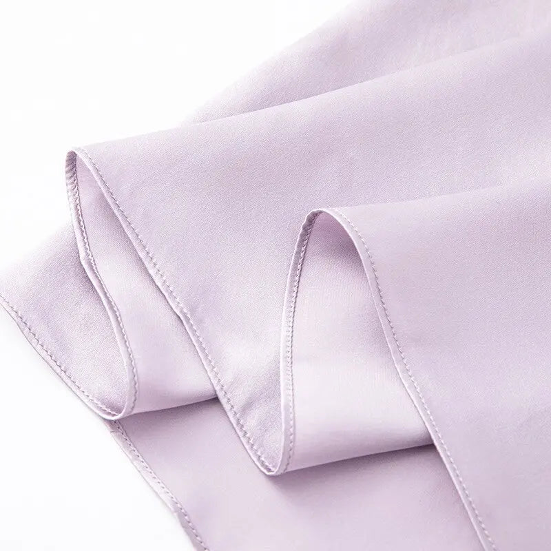 Loose 100%Silk Short Sleeve Nightgown, Summer Medium-long Satin Sleepwear Woman