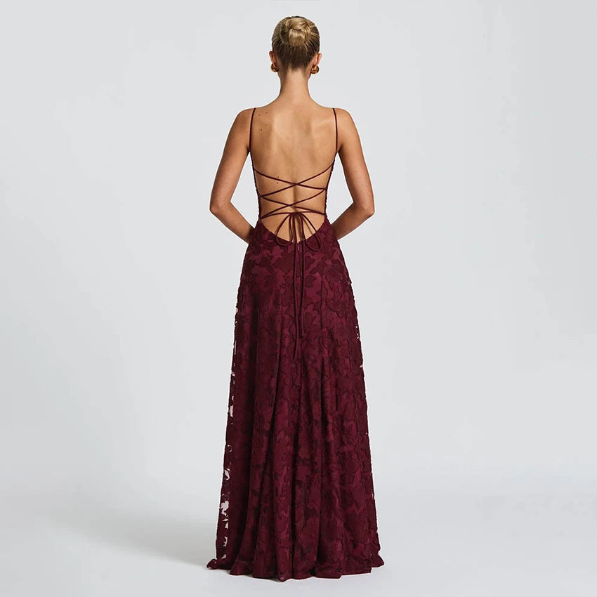 French Style Evening Dress 2026 Floral Embroidery Maxi Dress for Women Summer Party Prom Gowns Sexy Backless Suspender Dresses