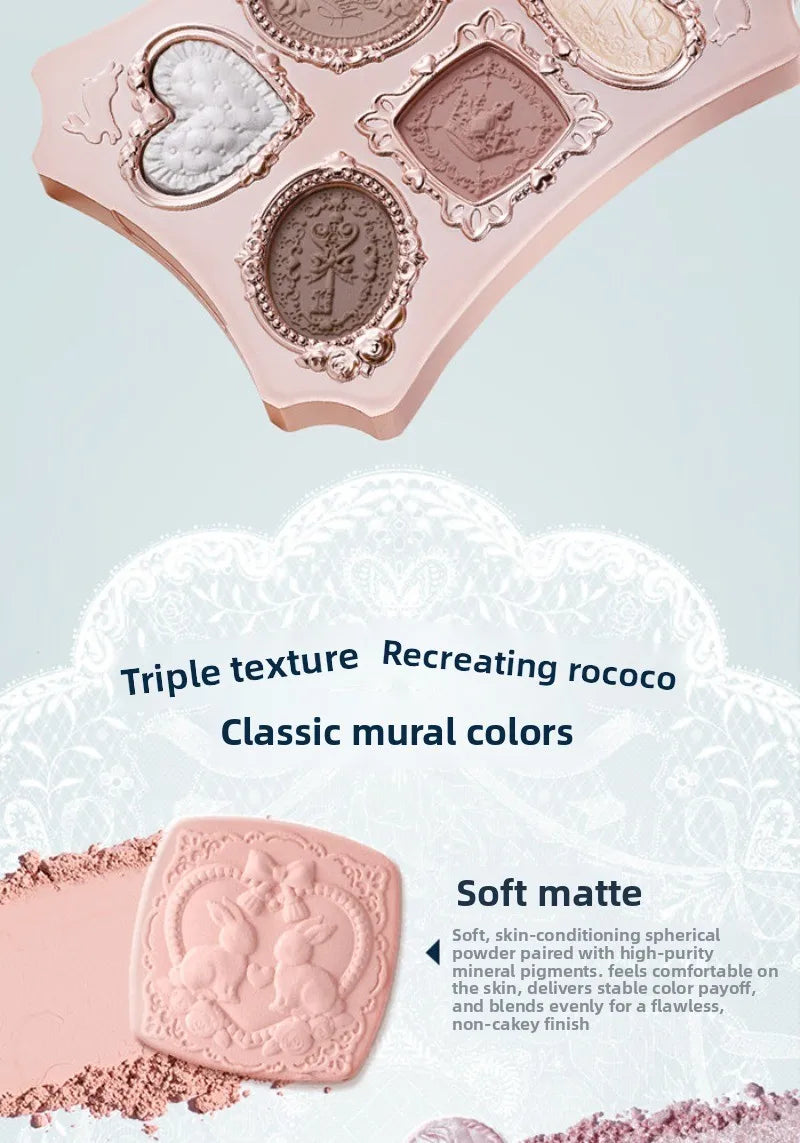 Flower Knows Garden Matte Pearlescent Powder Fine Six Color Eye Shadow Contour Palette Long Lasting Makeup Glitter Eyeshadow
