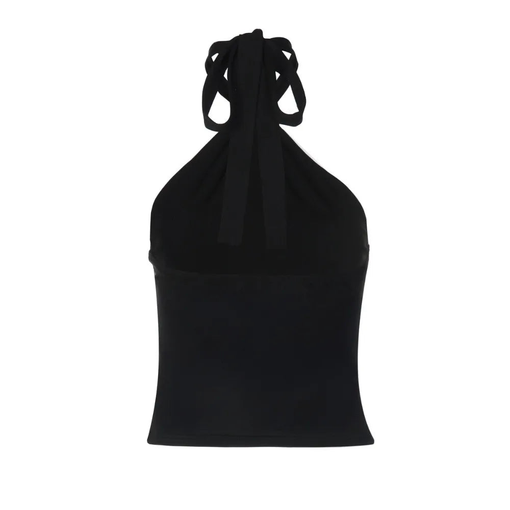 Sexy Versatile Halter Top Solid Color Camisole Style Lace Up Top Slim Fit Sleeveless Tank Top Women Summer Wear