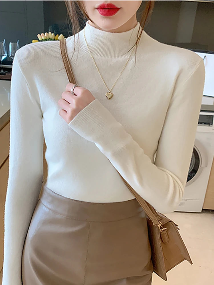 AOSSVIAO Turtleneck Sweater For Women Slim Fit Knit Top With High Stretch Long Sleeve Knitwear Chic Winter Essential