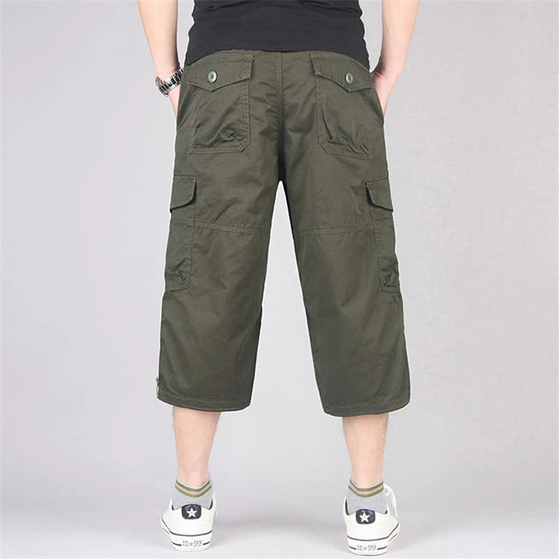 Long Length Cargo Shorts Men Summer Multi-Pocket Casual Cotton Elastic Capri Pants Men Military Tactical Short Hot Breeches  5XL
