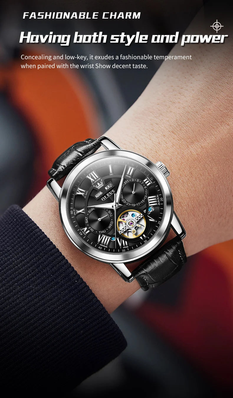 OLEVS 6668 Original Men's Watch Multifunctional Skeleton Waterproof Stainless steel Strap Business Automatic Mechanical Watches