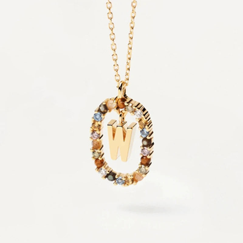 New 925 Sterling Silver Gold Letters A - Z Initial Necklace Zirconia Letter Pendant Long Chain Say My Name Fine Jewelry