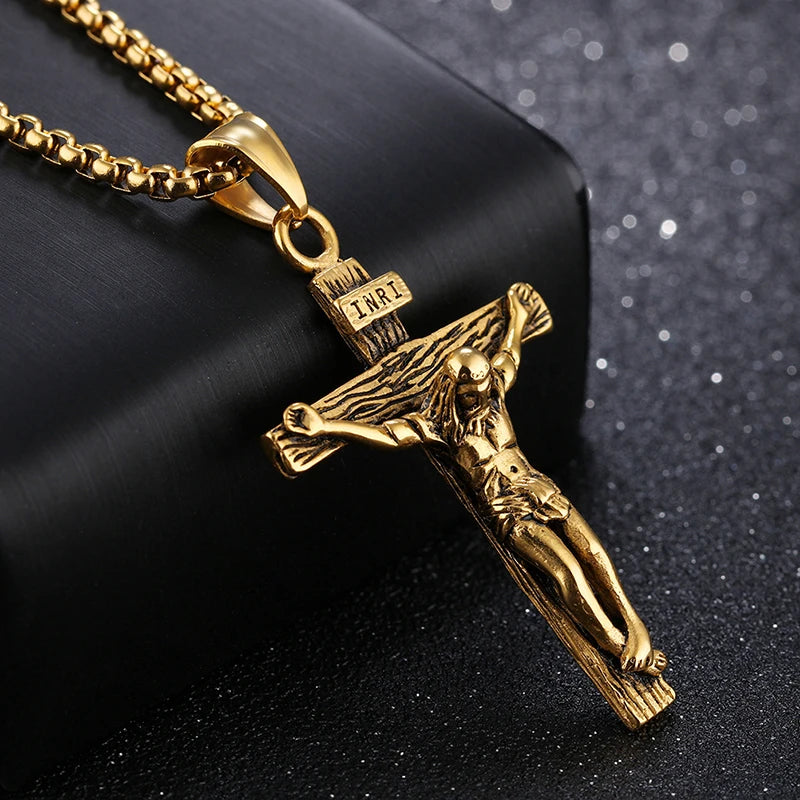 Creative Christian Jesus Cross Necklace Trendy Personalized Stainless Steel Necklace Religious Cross Pendant Jewelry Prayer