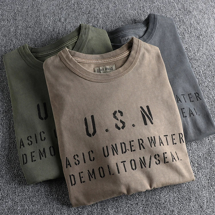 Summer New American Retro Short-sleeved O-neck Letter Printed T-shirt Men's Fashion Simple 100% Cotton Washed Casual Sport Tops