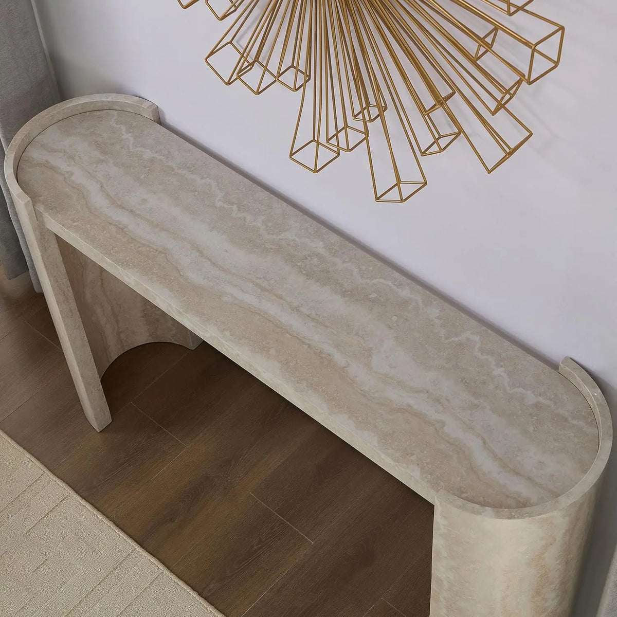 Modern Console Table Entryway Living Room Hallway Sofa Behind Wooden Faux Marble Pattern Beige W53.15", Customized