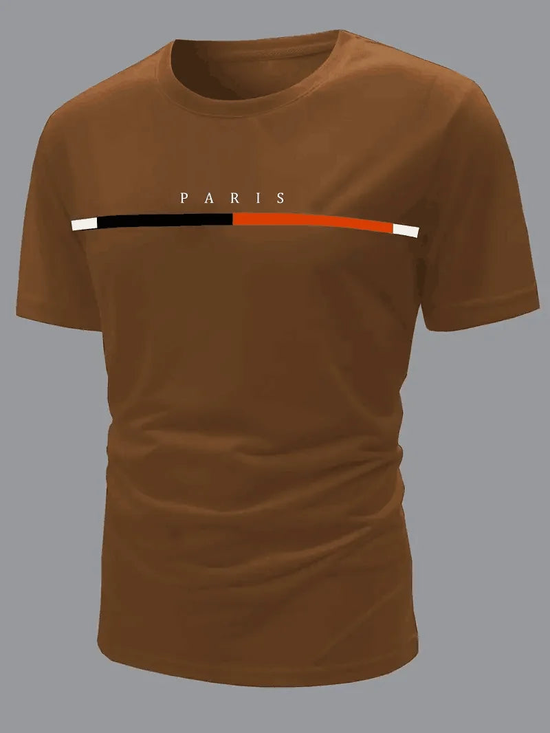 Paris Theme Pattern Print  T-shirt,Pattern T-shirt Men's Summer Wear,Men's Clothing
