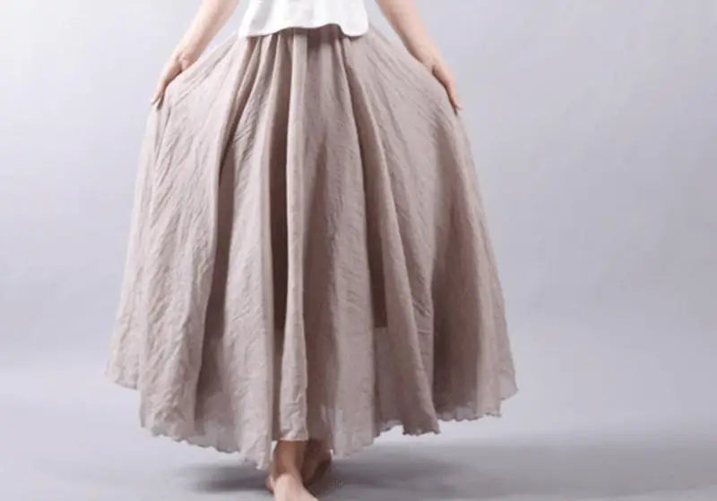 Women's Elegant High Waist Linen Maxi Skirt 2026 Summer Ladies Casual Elastic Waist 2 Layers Skirts Saia Feminina 20 Colors SK53