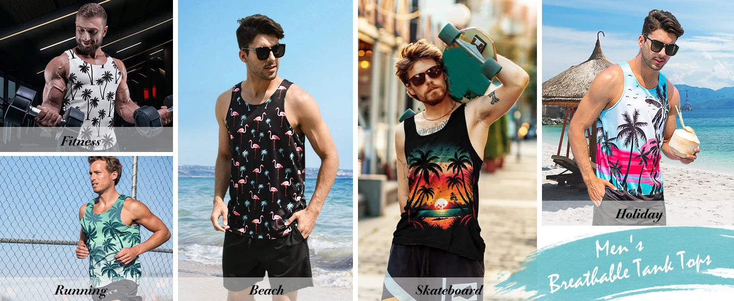 New Men's Solid Color Vest Hawaiian Comfort Clothing Men's Summer Beach Travel Clothing Quick Drying Sleeveless T-Shirt Top