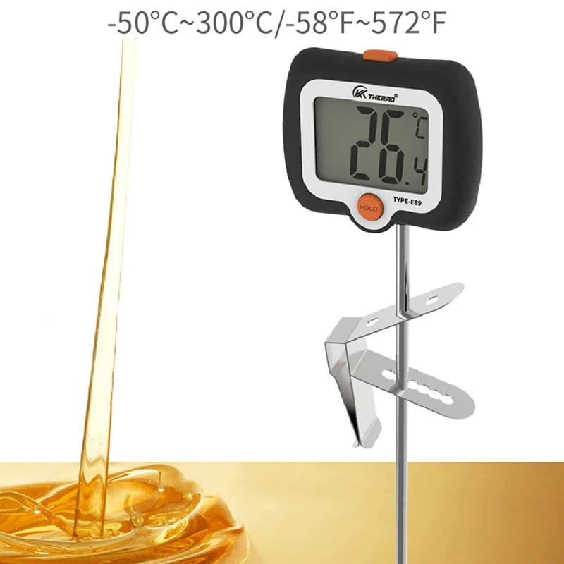 Digital Food Thermometer 300°C/572°F 304 Stainless Steel Probe LCD Display Thermometer Kitchen Grill BBQ Meat Oil Fry Temp Gauge