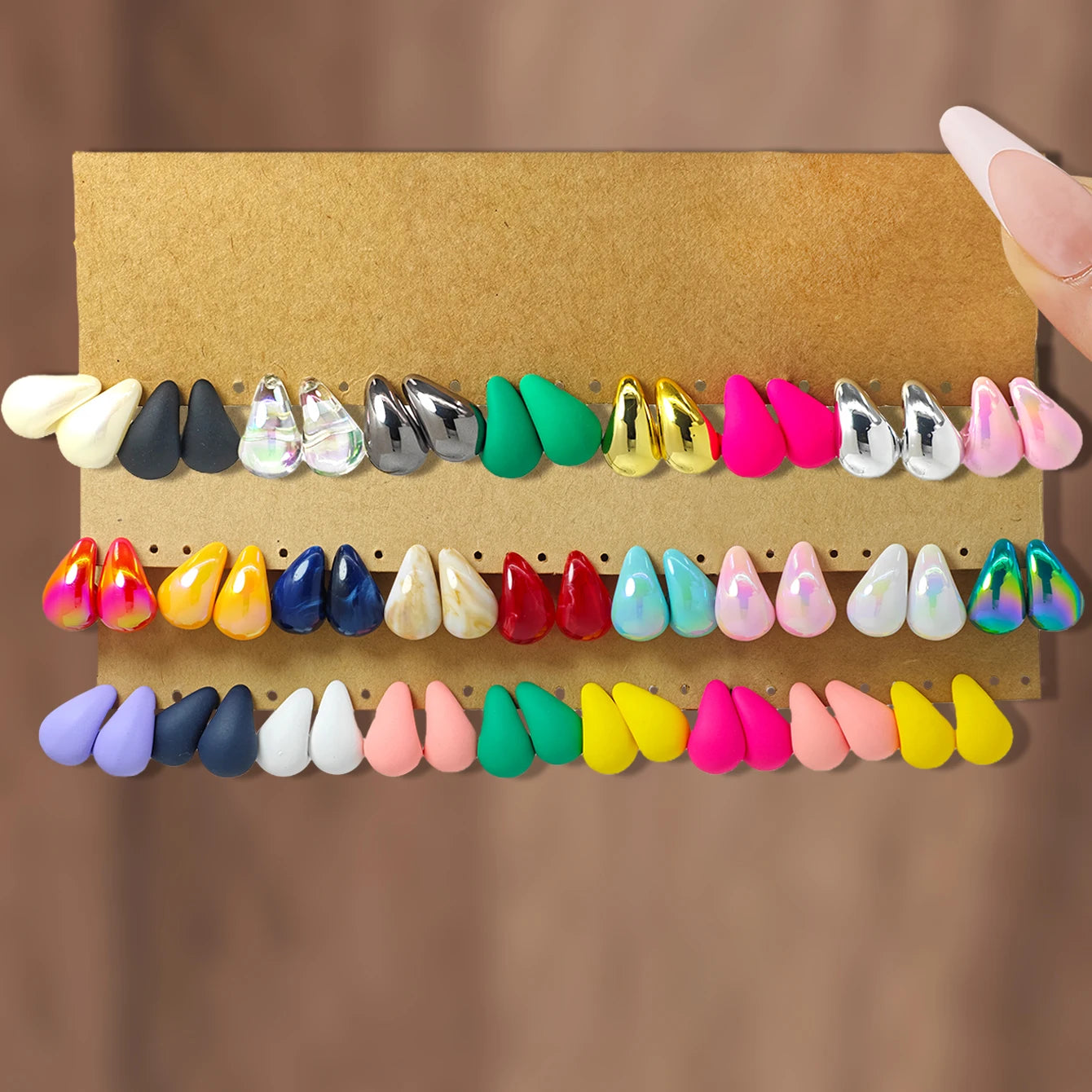 18pcs Simple Versatile Water Drop Earrings For Women Macaron Color Shiny Surface Iridescent Texture Earrings