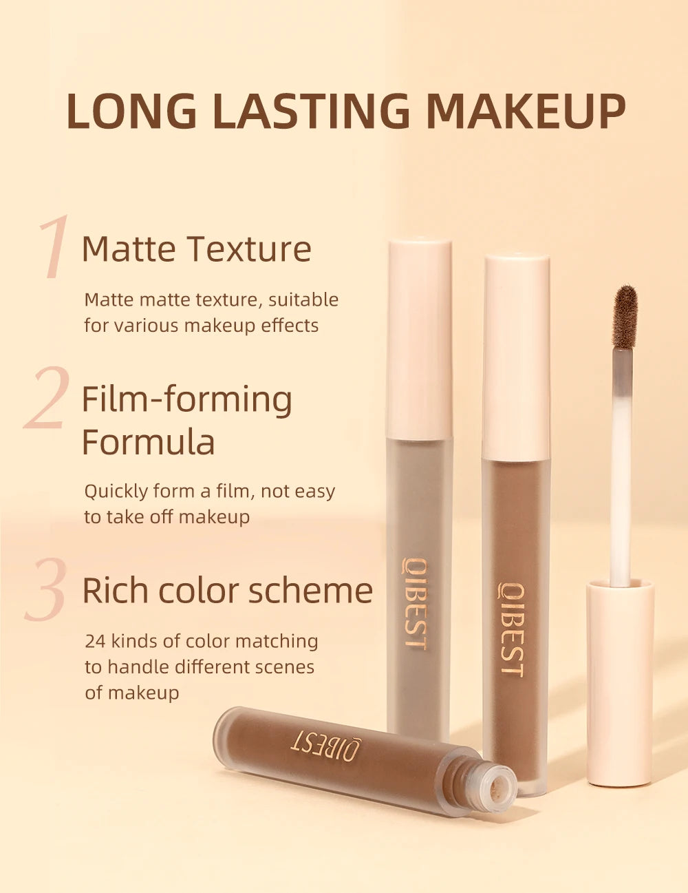 QIBEST 8 Colors Matte Liquid Eyeshadow Set Waterproof Long Lasting Eye Shadow Nude Brown Eye Pigment Makeup For Women Contouring
