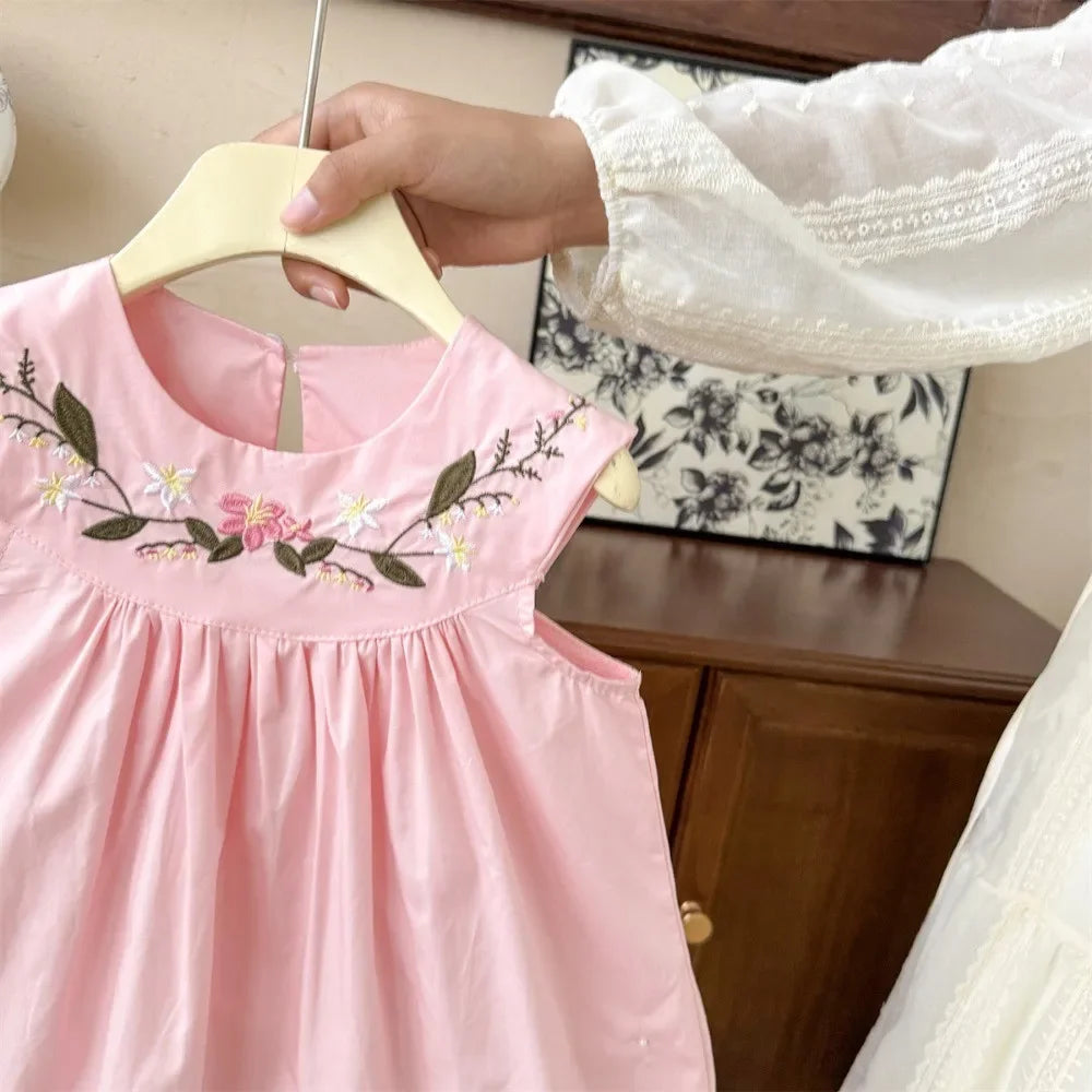 2 To 7 Years Old Flower Embroidery Princess Dress for Girls Summer New Korean Version Sleeveless Children's Casual Dresses