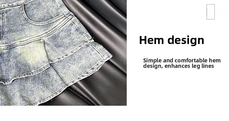 2026 American Pure Desire Spicy Girl Design Elastic Denim Skirt Half-length Pleated Cake Skirt Short Commute High Elasticity