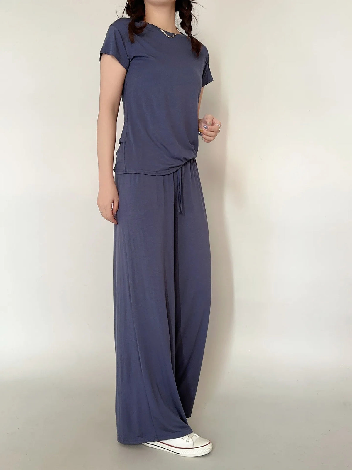Women's Plus Size Pajama Set - Short Sleeve T-Shirt & Wide Leg Pants