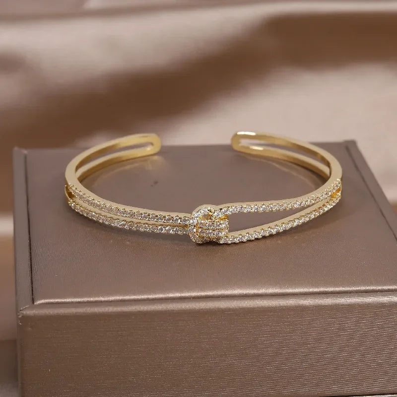 French New Design Zircon Letter X Two Color Plated Opening Bracelet For Elegant Women Daily Wear