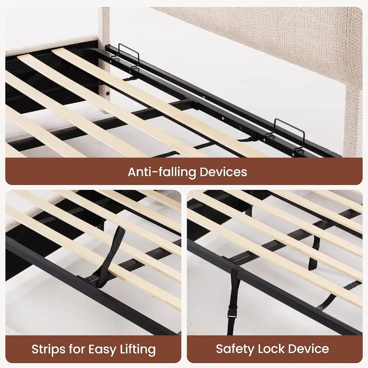 Queen Storage Bed Frame Adjustable Headboard Beige, Customized
