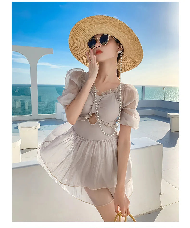 Parent-child Swimsuit Cute Puffed Sleeve Princess Dress One-piece Dress Style Parent-child Swimsuit