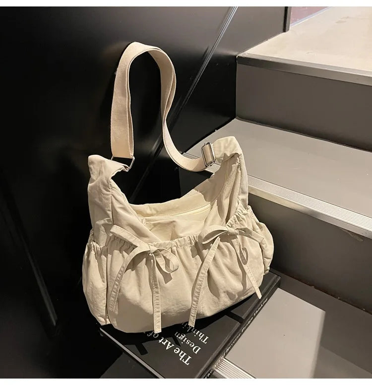 Ruched Fabric Hobo Bags Lightweight Nylon Shoulder Crossbody Bag, Stylish & Adjustable, Perfect for Casual Outfits, Daily Errand