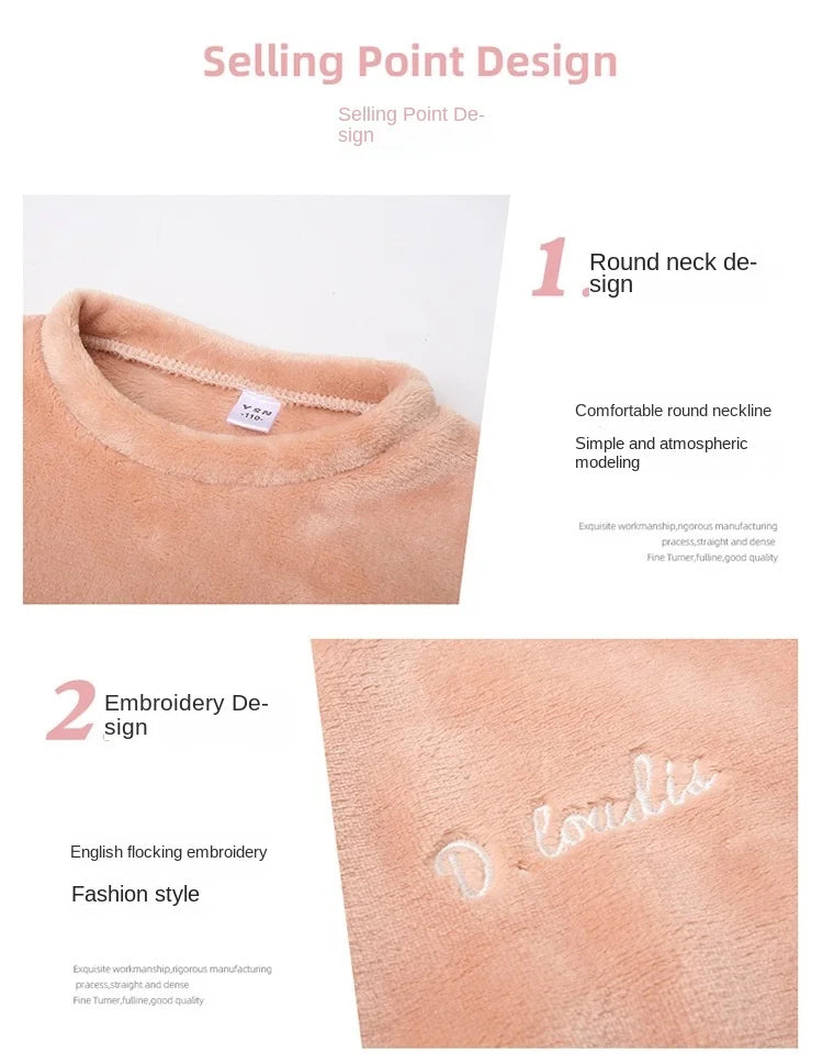 2pcs Boy Girl Kids Fall Winter Sleepwear Toddler Children Baby Coral Fleece Warm Sweatshirt Pant Set Flannel Pajama Pullover Top