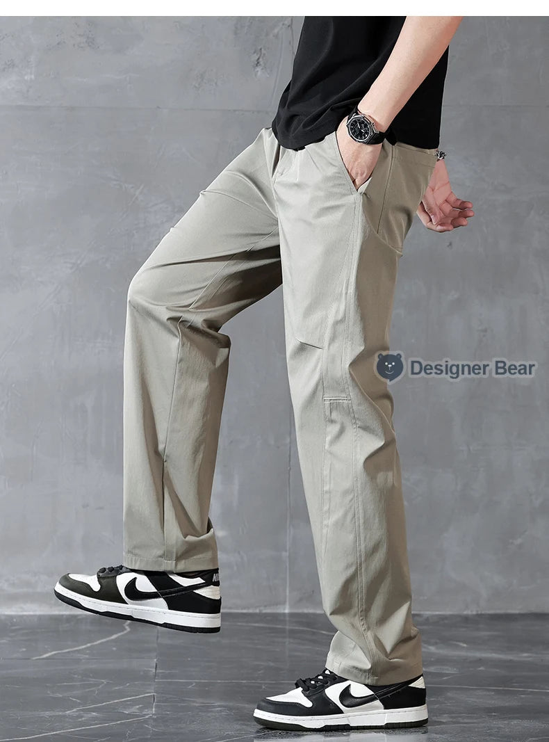 Brand Clothing Spring Summer Thin Men's Casual Straight Trousers Elastic Waist Outdoor Business Solid Color Long Pants Male