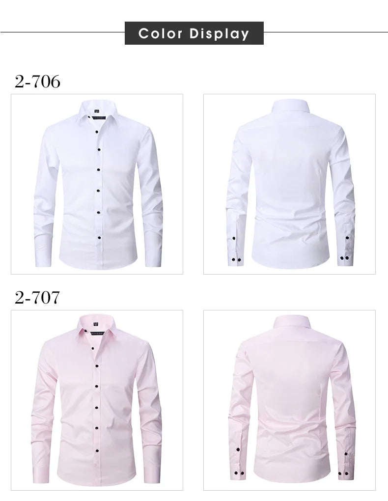 Men's Long Sleeved Slim Fit Elastic Shirt and Non Ironing Black Shirt Men's Solid Color Versatile Business Inch Men's Clothing