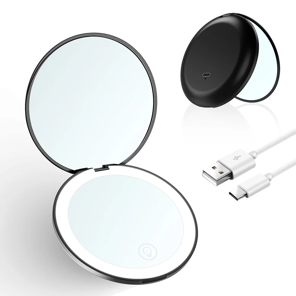 Pocket Mirror With Led Light Compact Makeup Mirror Small Mirrors Wholesale Mini Hand Folding Cute Mirror With Magnification