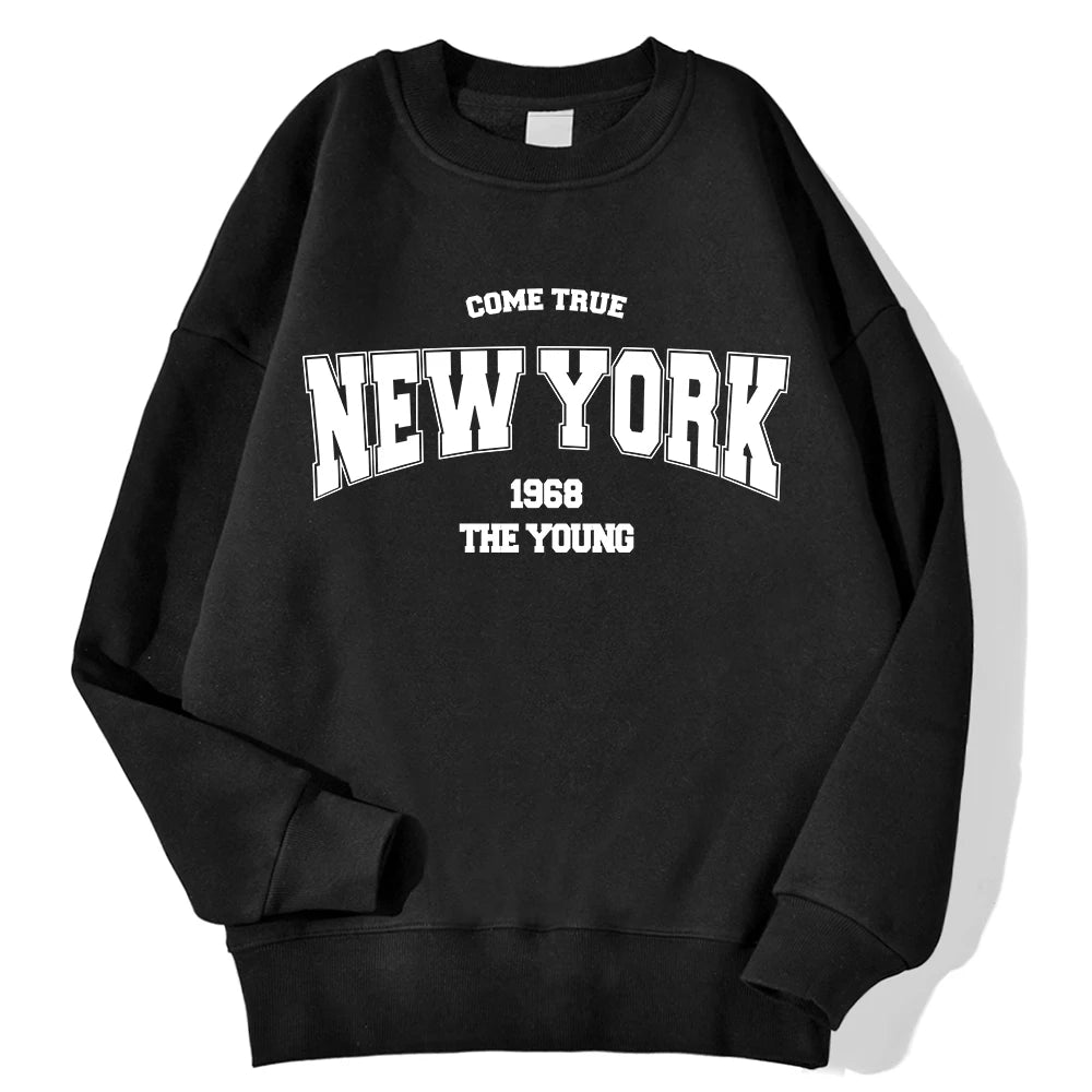 New York California Malibu Letter Sweatshirts Winter Women'S Casual Loose Hoodie Fleece Warm Crewneck Pullover Comfortable Clothes