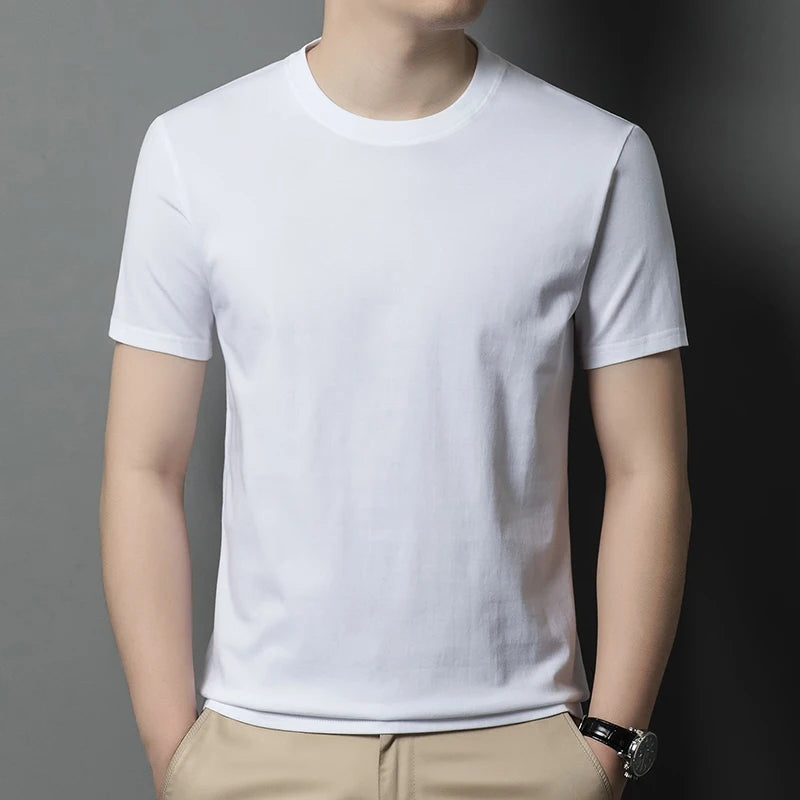 2026 Men's Pure Cotton T-shirt Men's New Round Neck Solid Color Base Shirt Summer Thin Loose Trendy Half Sleeved Top