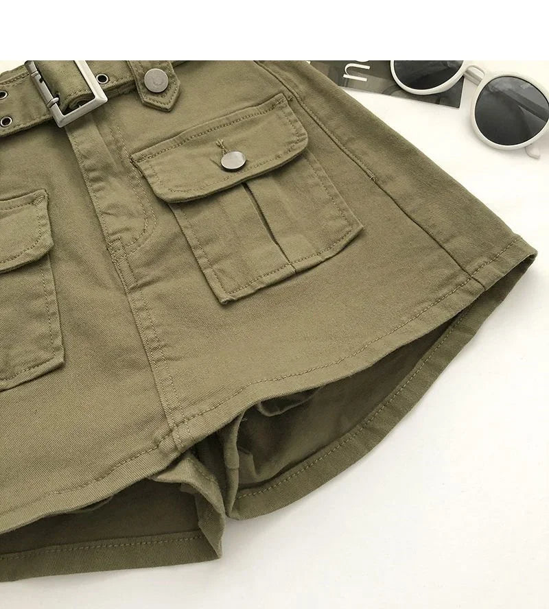 2026 Summer Safari Style Women Denim Pantskirt High-waist Short Slim A-line Jean Skirts Lady Anti-expose Lining Wide-leg Shorts