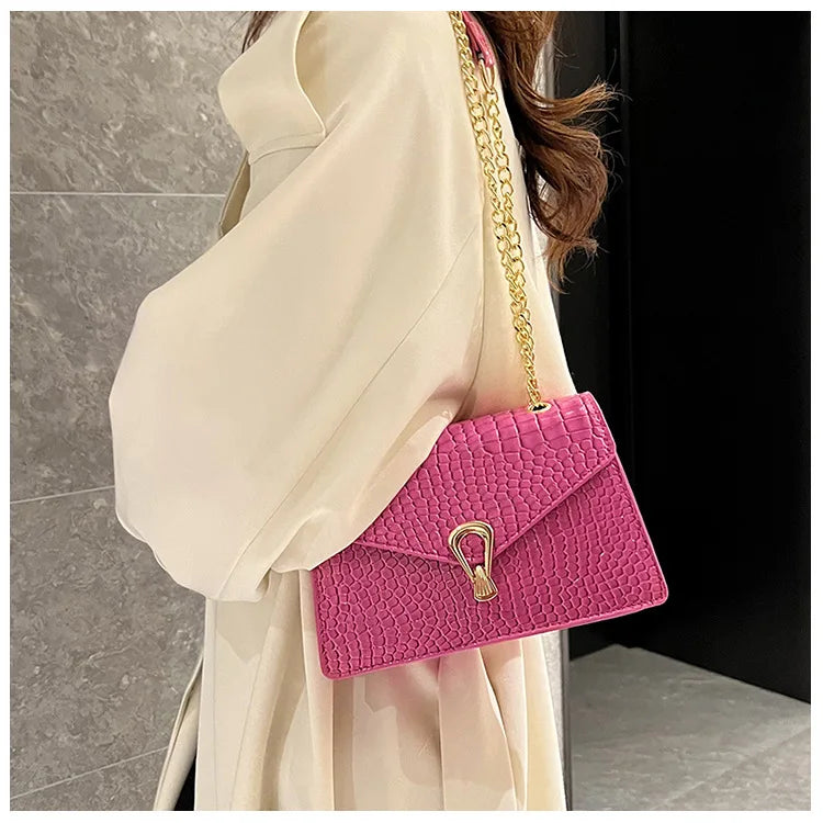 Crocodile Pattern Shoulder Bags For Women Fashion Chains Squre Bag Purse Female Pu Leather Crossbody Handbag Daily Phone Clutch