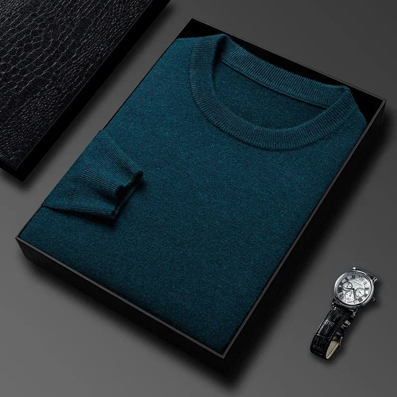 Mens Knit Sweater Round Neck Long Sleeve Diamond Pattern Versatile Top Premium Cozy Casual