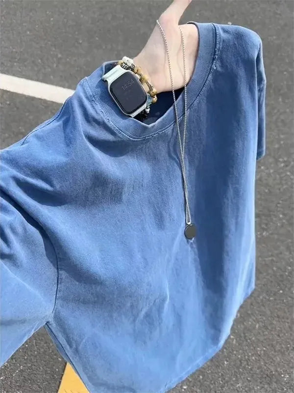 Men's Vintage Washed Blue T-Shirt Short Sleeve Oversized Casual