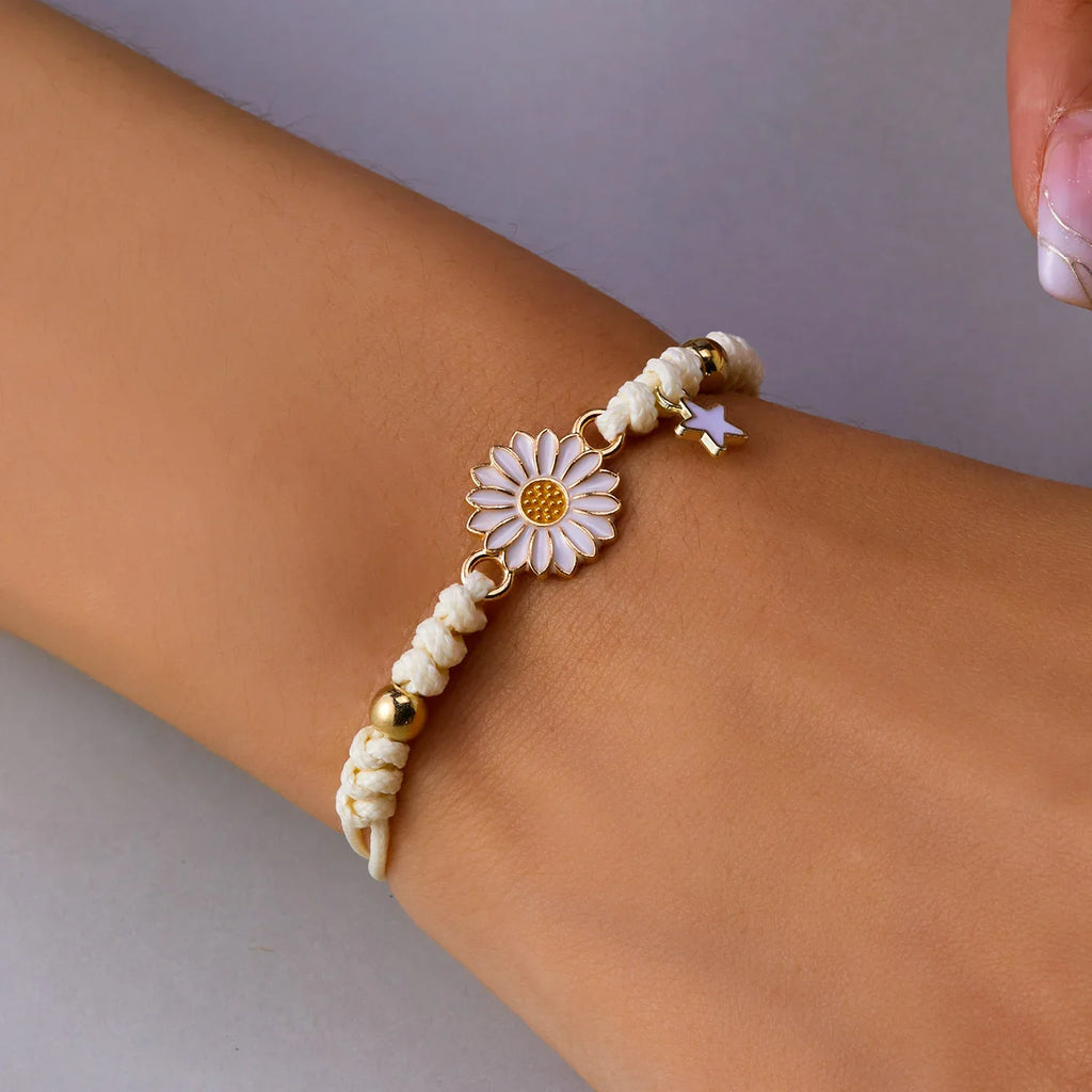 Simple Handmade Braided Sunflower Bracelets for Women, Colorful Adjustable Friendship Good‑Luck Fashion Jewelry Gift