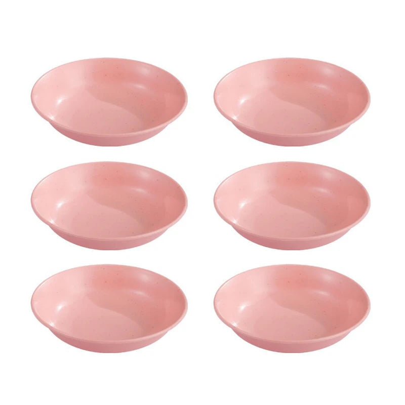 6PCS Wheat Straw Seasoning Dish Household Kitchen Creative Dipping Snack Dish Plastic Small Plate Tableware