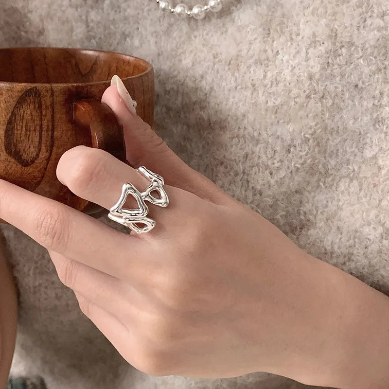 Panjbj 925 Sterling Silver Lines Ring For Women'S Jewelry Finger Adjustable Open Vintage For Birthday Dropship