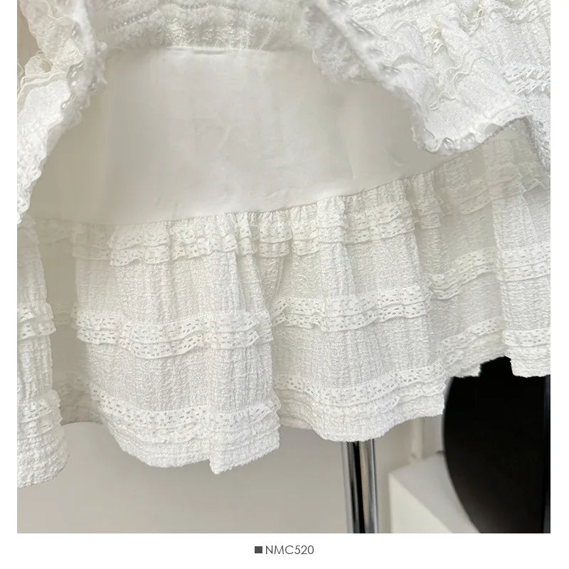 Small Girl Fashion Short Black Pink White 2 Piece Dress Sets 2pc Summer Sexy V Neck Camis Vest Top&Ruffles Cake Mini Skirt Suits