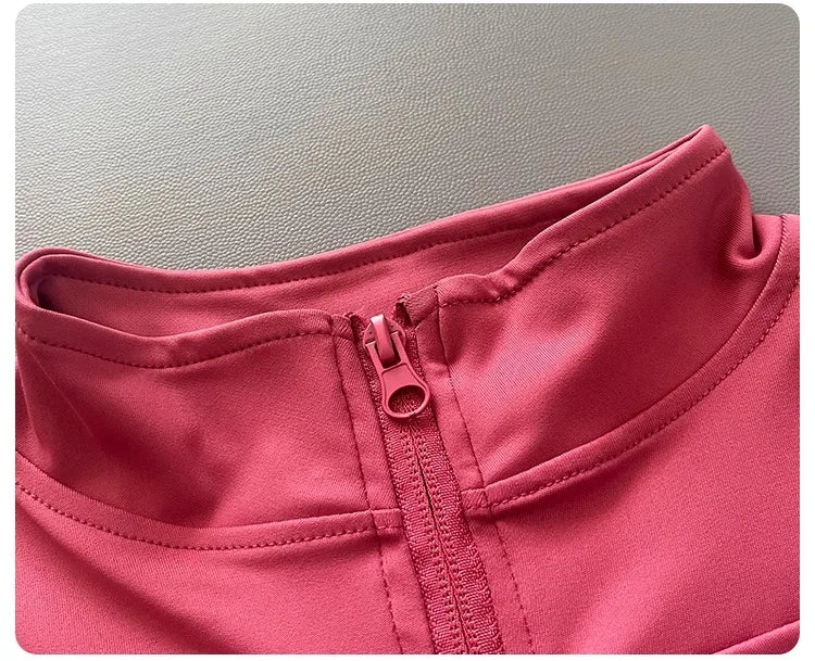 Women's Workout Jacket Stretch Fitted Zip Front Long Sleeve Running Yoga Slimming Waist-Cinching Stand Collar Quick-Dry Sportswe