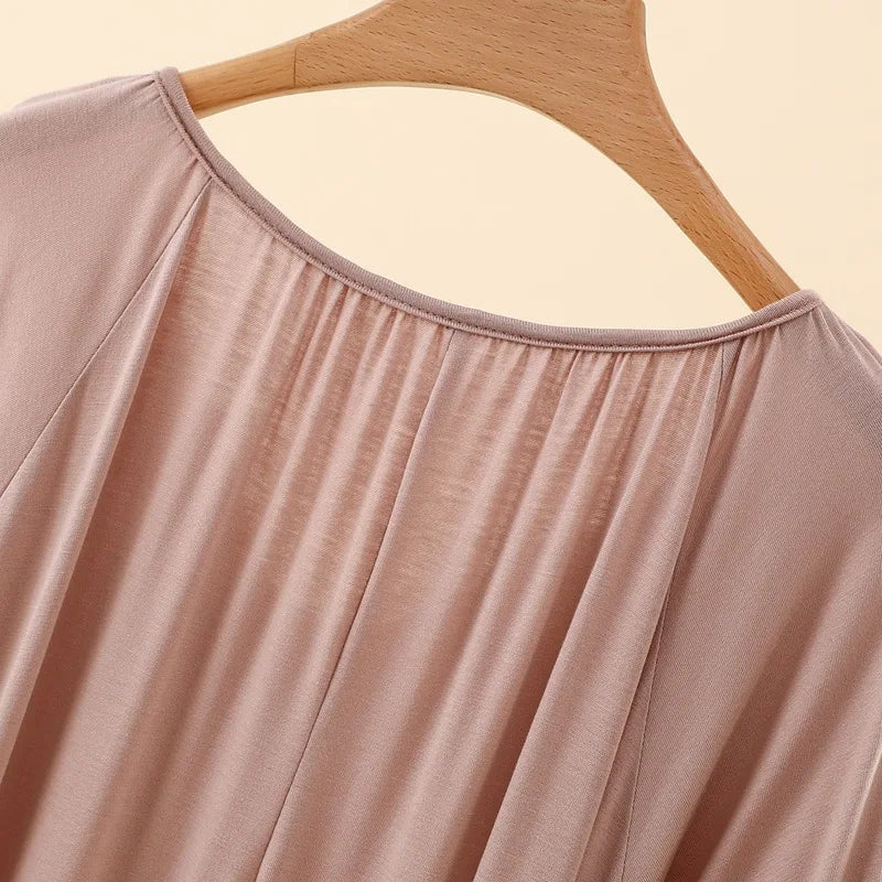 Summer New Modal Sleeveless V-neck Long Dress Women's Thin Loose plus Size Home Dress Fresh Sweet Style Outdoor Scene