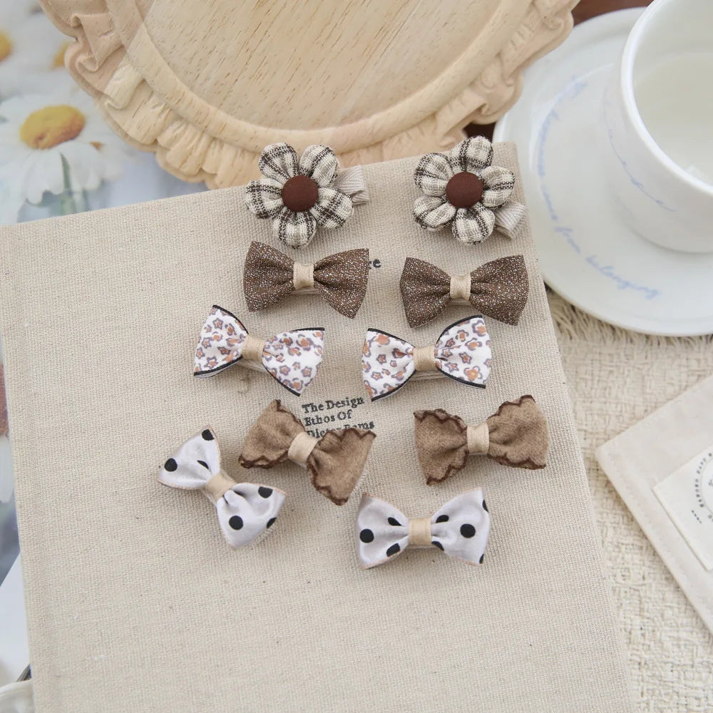 10pcs/Set Baby Hair Accessories for Girls Full Coverage Fabric Lovely Hair Clips Children's Headwear Bow Hair Accessories