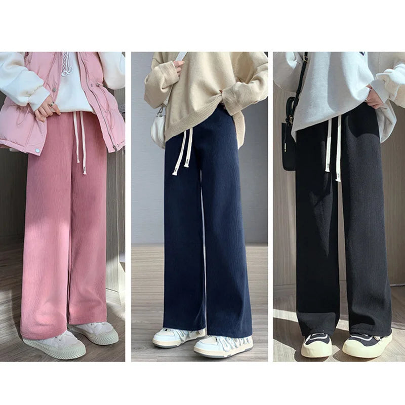 Women'S Long Pants Spring Autumn Women'S Elastic Waist Stright Long Wide Leg Pants 2024 Casual Female Long Pants Trousers