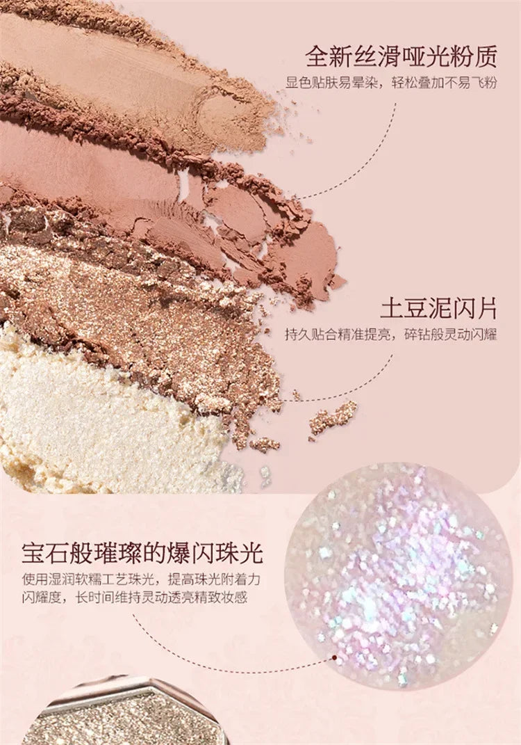 Flower Knows Series Shell Strawberry Angel Moonlight Mermaid Jewel Eyeshadow Palette 5 Colors Pearlescent Mashed Potatoes