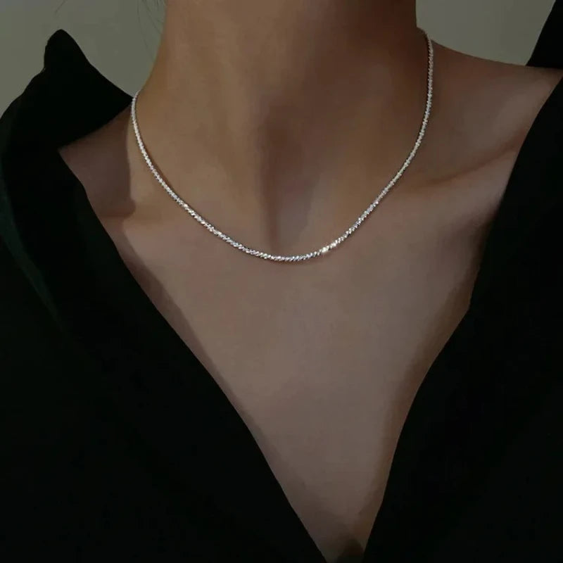 Popular Sparkling Necklace For Women'S Clavicle Chain Choker Silver Color Fashion Jewelry Accessories Wedding Birthday