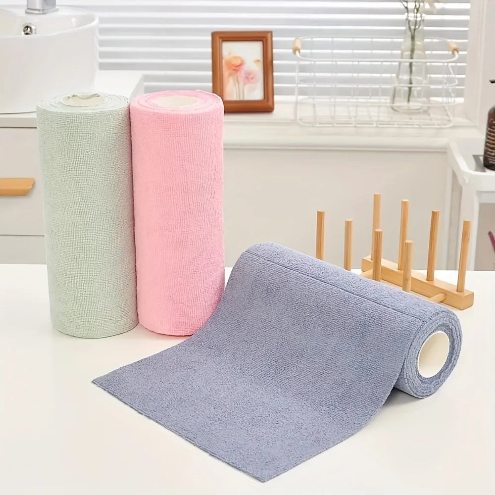 1 roll/20 reusable microfiber cleaning cloths - kitchen towels, multi sided household cloths